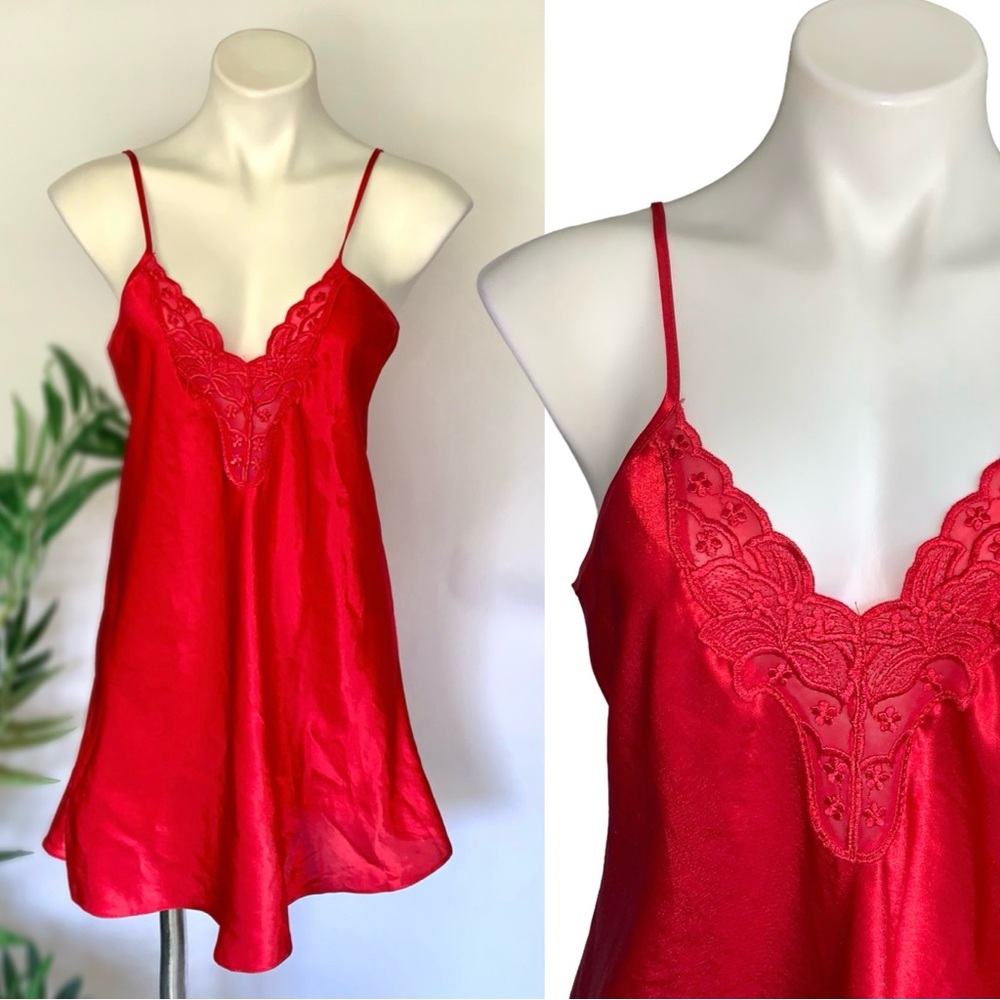 v i n t a g e :: Satin Slip Dress Lace Nightgown Chemise - Picture 1 of 12